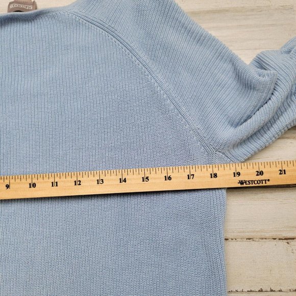 Chico's Size 1 Medium Blue Long Flare Sleeve Knit Pullover Sweater - Picture 6 of 6